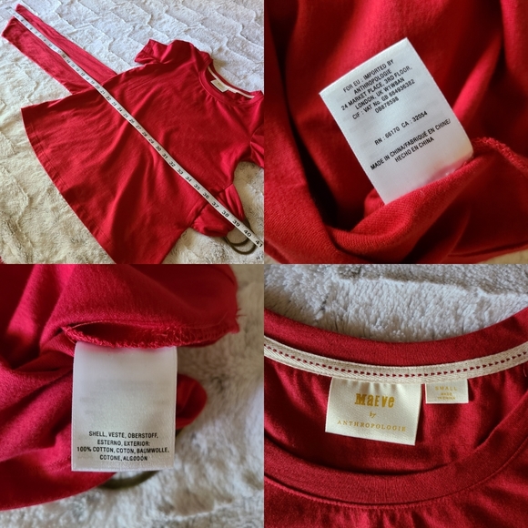 Anthropologie Maeve Red Belted Tee shirt size S - Picture 4 of 6